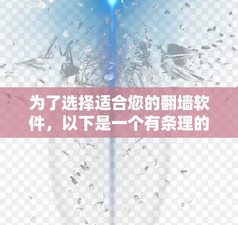 为了选择适合您的<strong>翻墙</strong>软件,以下是一个有条理的推荐过程