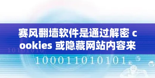 赛风<strong>翻墙</strong>软件是通过解密 cookies 或隐藏网站内容来实现的，它们的目标不同，使用方式也有差异。以下是详细的步骤指南